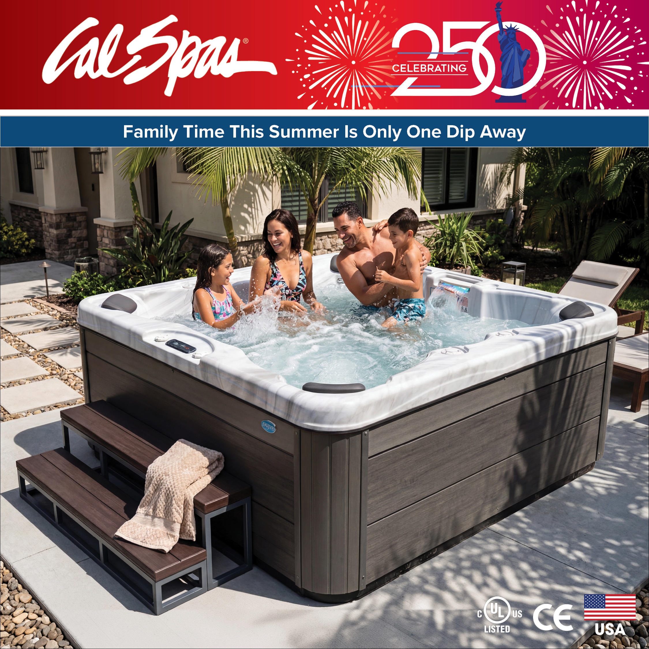 Calspas hot tub being used in a family setting - Mallorca
